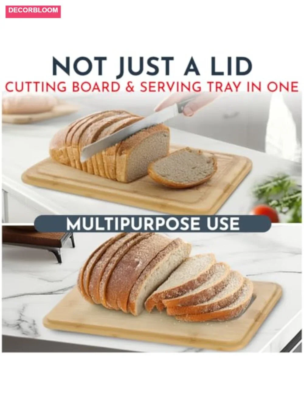 Bamboo Lid Bread Box for Kitchen Countertop, Stainless Steel, Airtight Storage